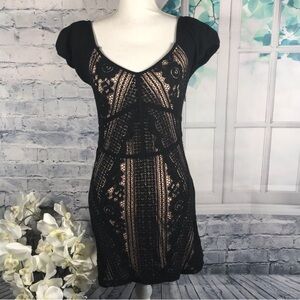 Free People Black and Cream Mini Dress Sz 4
